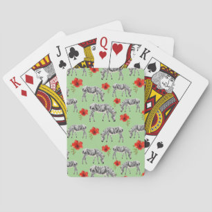 Zebras Among Hibiscus Flowers Playing Cards