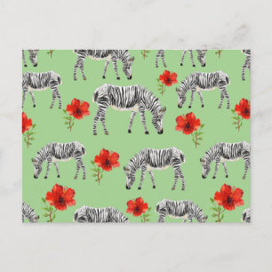 Zebras Among Hibiscus Flowers Postcard