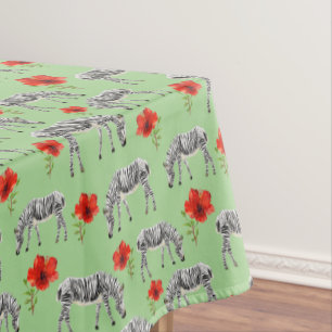 Zebras Among Hibiscus Flowers Tablecloth