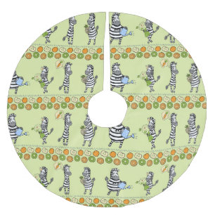 Zebras and Fruits Seamless Pattern Brushed Polyester Tree Skirt