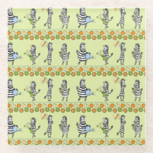 Zebras and Fruits Seamless Pattern Glass Coaster
