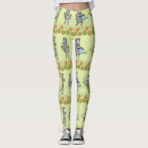 Zebras and Fruits Seamless Pattern Leggings