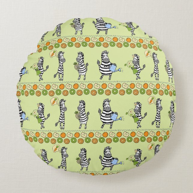 Zebras and Fruits Seamless Pattern Round Cushion (Front)