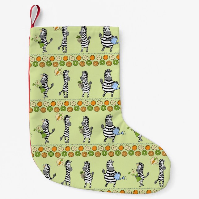 Zebras and Fruits Seamless Pattern Small Christmas Stocking (Front)