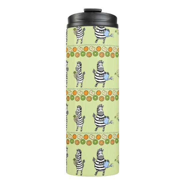 Zebras and Fruits Seamless Pattern Thermal Tumbler (Front)
