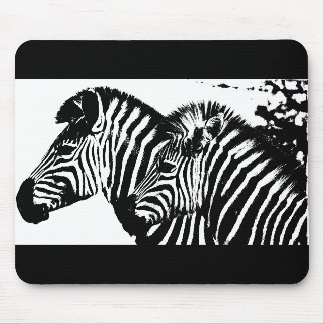 Zebras Animals Black White Pop Art Trendy Template Mouse Pad (Front)