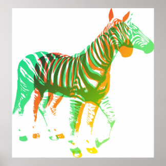 Zebras - Green & Orange Poster
