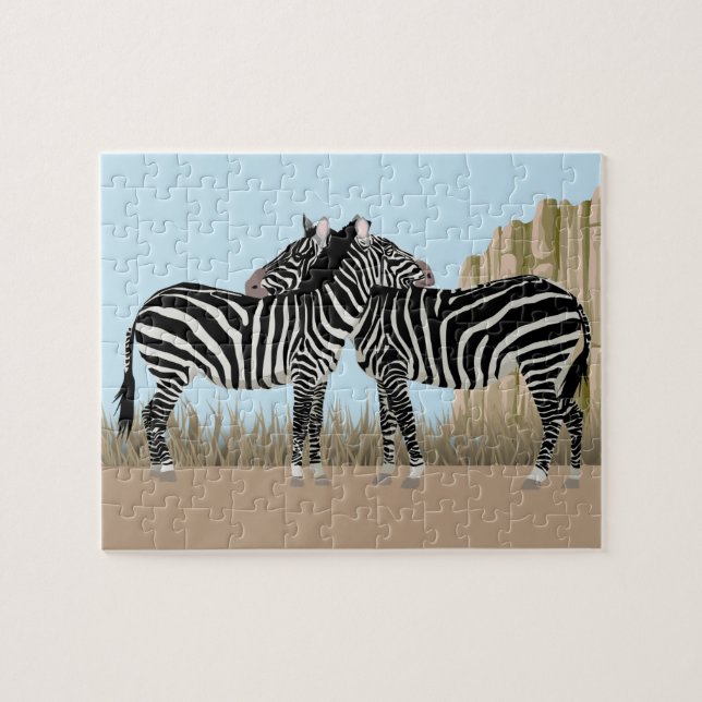 Zebras Grooming on Serengeti Jigsaw Puzzle (Horizontal)