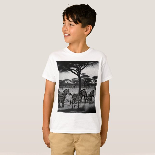 Zebras In Africa Oil Paint, Kids Tshirt (Front Full)