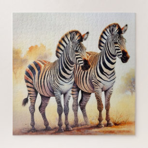 Zebras in Safari Serene African Wildlife Art  Jigsaw Puzzle