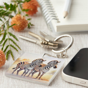 Zebras in Safari Serene African Wildlife Art Key Ring