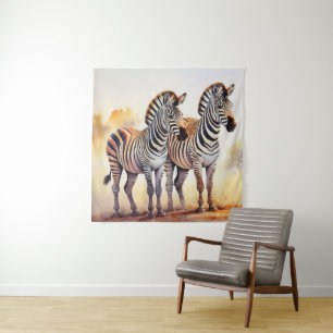 Zebras in Safari Serene African Wildlife Art  Tapestry