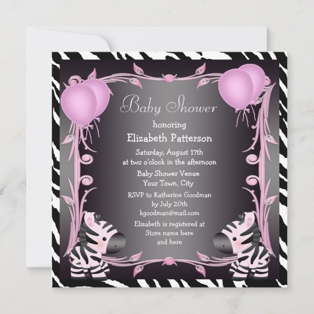 Zebras & Magic Wand Pink Princess Baby Shower Invitation (Front)