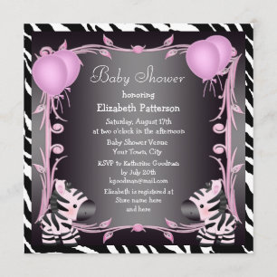 Zebras & Magic Wand Pink Princess Baby Shower Invitation