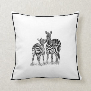 Zebras on Black & White Throw Pillow, 16" x 16" Cushion