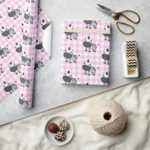Zebras On Pink Gingham Wrapping Paper