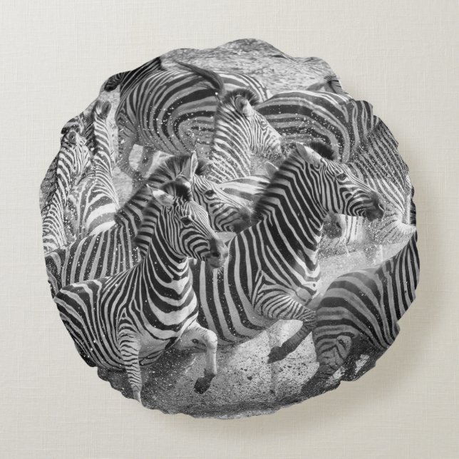Zebras running round cushion (Back)
