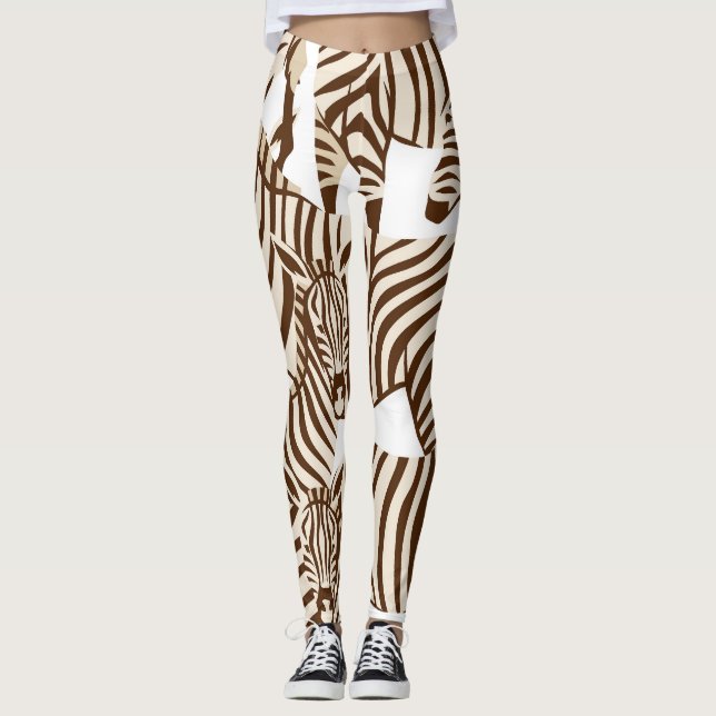 Zebras, wild savanna, seamless pattern leggings (Front)
