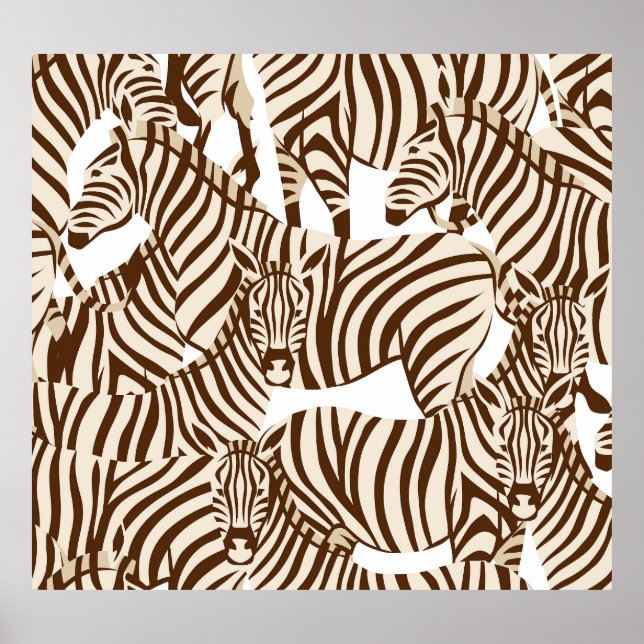 Zebras, wild savanna, seamless pattern poster (Front)