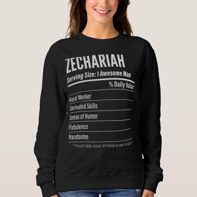 Zechariah Serving Size Nutrition Label Calories Sweatshirt (Front)