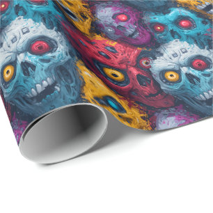 Zed Head - Neon Zombie Horde Pattern Wrapping Paper