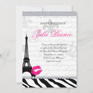 Zees Birthday Party Paris Card Eiffel Tower Zebra