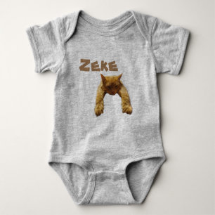 Zeke Name With Funny Lazy Cat, Baby Bodysuit