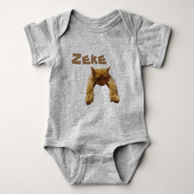 Zeke Name With Funny Lazy Cat, Baby Bodysuit (Front)