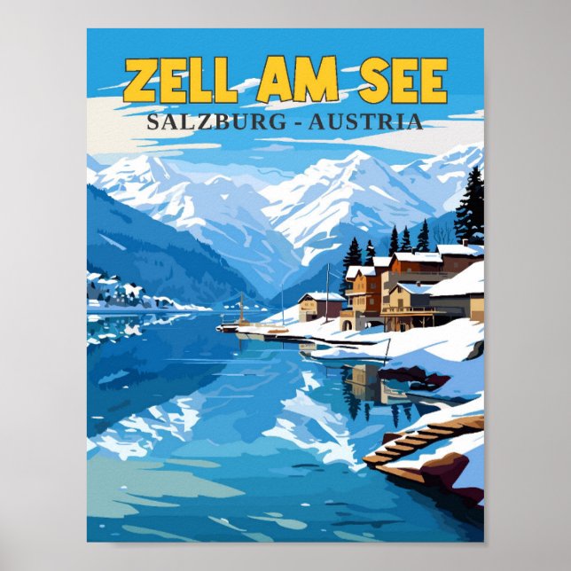 Zell Am See Austria vintage travel illustration Poster (Front)
