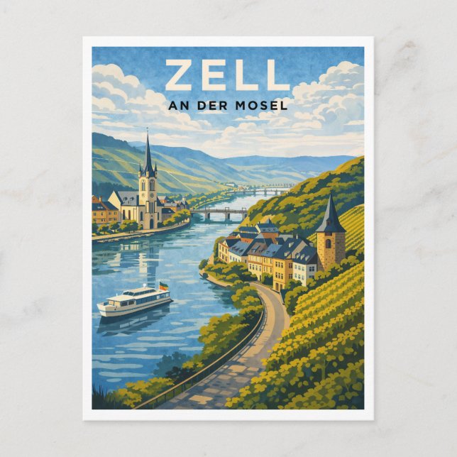 Zell Germany Vintage Travel Art Postcard (Front)