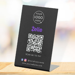 Zelle QR Code Payment Black Scan to Pay Business Pedestal Sign