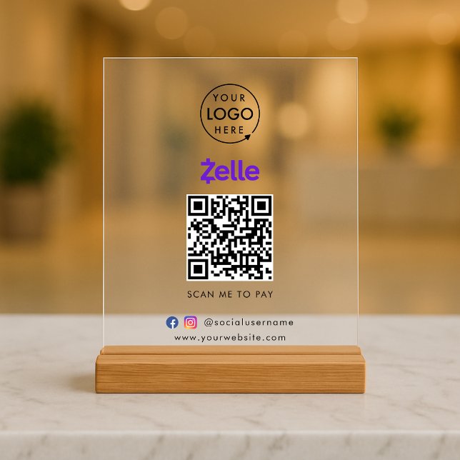 Zelle QR Code Payment | Scan to Pay Business Logo Acrylic Sign (Creator Uploaded)