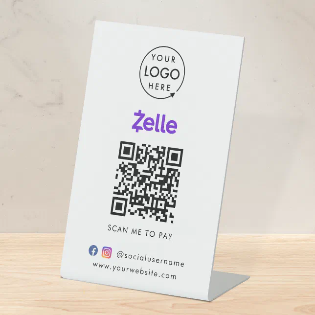 Zelle Sign Examples Zelle QR Code Payment | Scan to Pay Business Logo Pedestal Sign | Zazzle