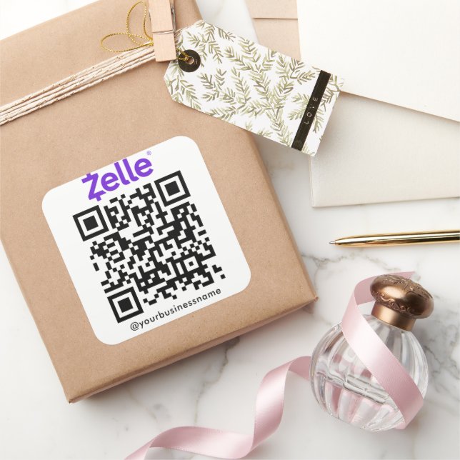 Zelle QR Code Payment Scan to Pay White Square Sticker (Gifting)
