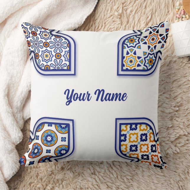 Zellij Moroccan Mosaic Throw Pillow – Traditional (Blanket)