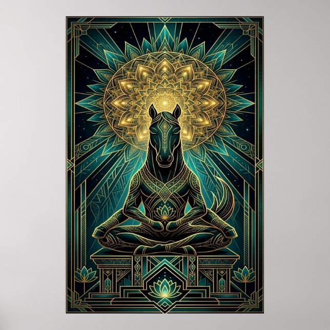 Zen Art Deco Horse Silhouette Spiritual Gold Poster (Front)