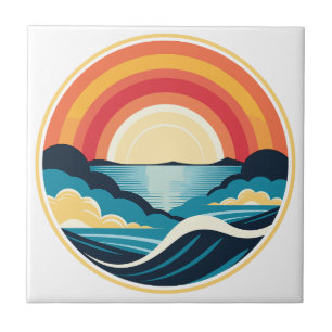 Zen Art Deco Sunset over Water Ceramic Tile