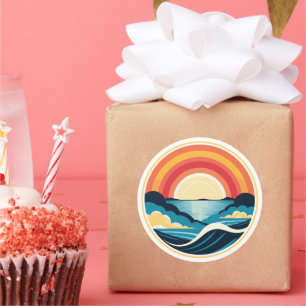 Zen Art Deco Sunset over Water Classic Round Sticker