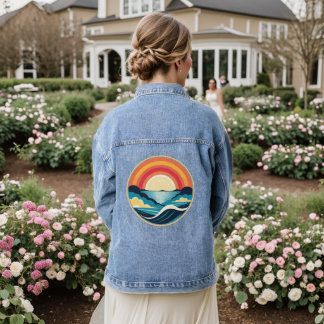 Zen Art Deco Sunset over Water Denim Jacket