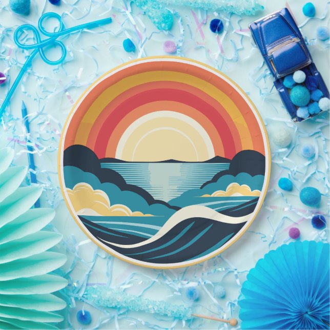 Zen Art Deco Sunset over Water Paper Plate (Party)