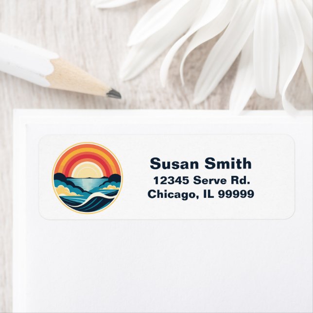 Zen Art Deco Sunset over Water Return Address Label (Insitu)