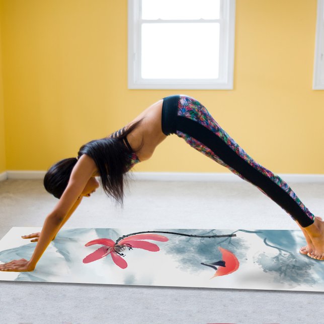 Zen Art Red Lotus Flower Mountain Background Yoga Mat (Creator Uploaded)