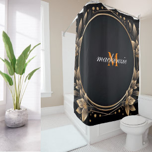 Zen Art Spiritual Awakening Orange Monogram Script Shower Curtain