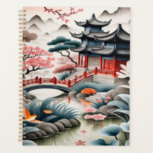 Zen Asian Landscape Pagoda Scenic Art Spiral Planner