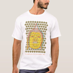 Zen Asian Yellow Buddha Offset On Modern Pop Dots T-Shirt