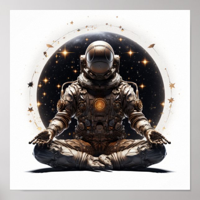 Zen Astronaut Poster - Buddha Meditating in Space (Front)
