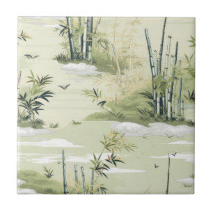 Zen Bamboo Forest Botanical Pattern (1) Ceramic Tile