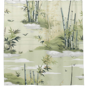 Zen Bamboo Forest Botanical Pattern (1) Shower Curtain