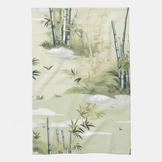 Zen Bamboo Forest Botanical Pattern (1) Tea Towel (Vertical)