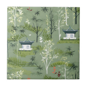 Zen Bamboo Forest Botanical Pattern (2) Ceramic Tile
